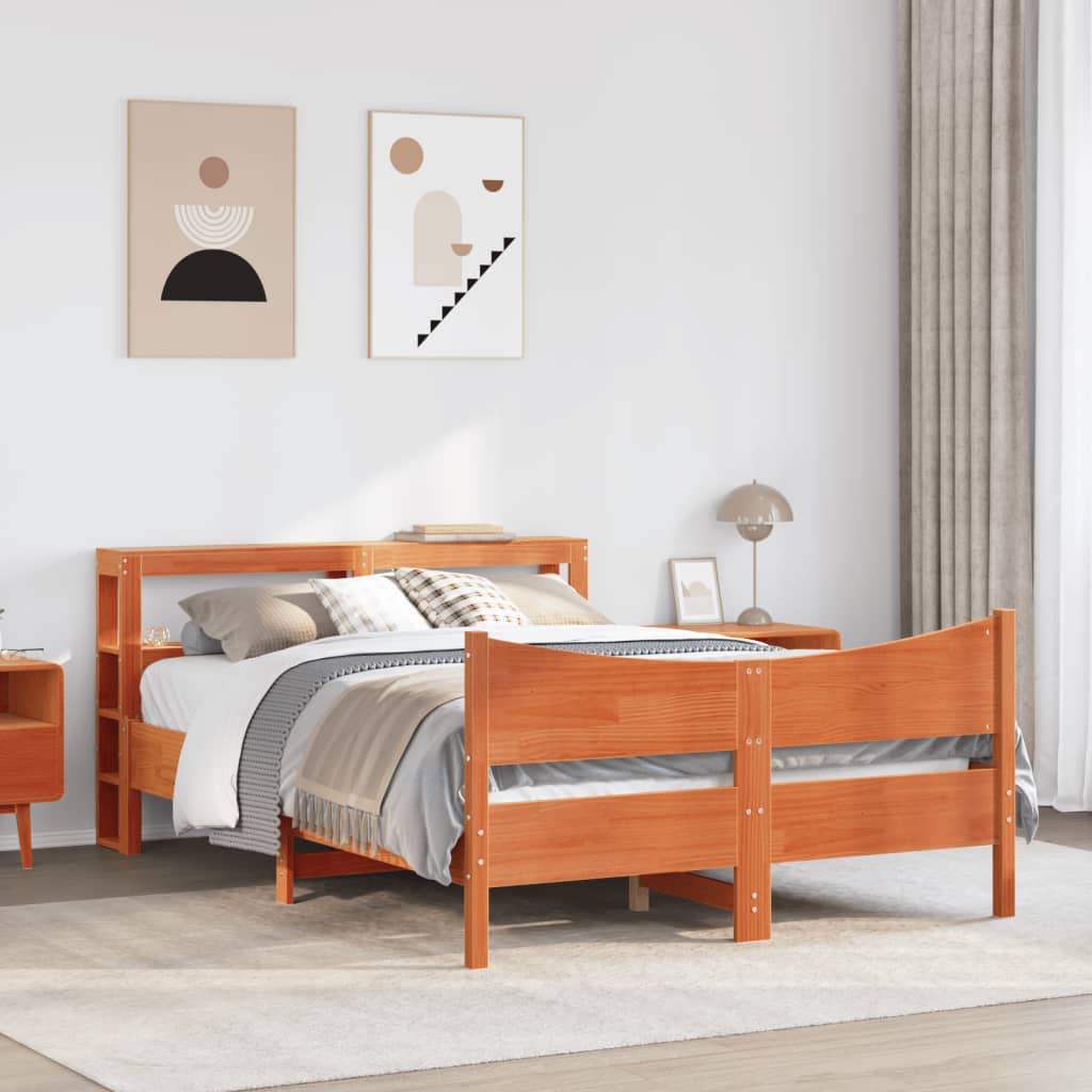 Sengeramme med hodegavl voksbrun 140x200 cm heltre furu
