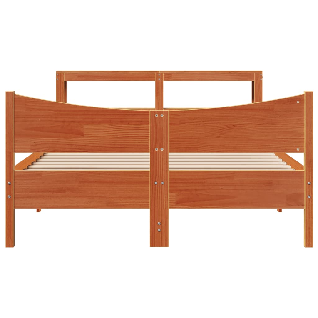 Sengeramme med hodegavl voksbrun 140x200 cm heltre furu