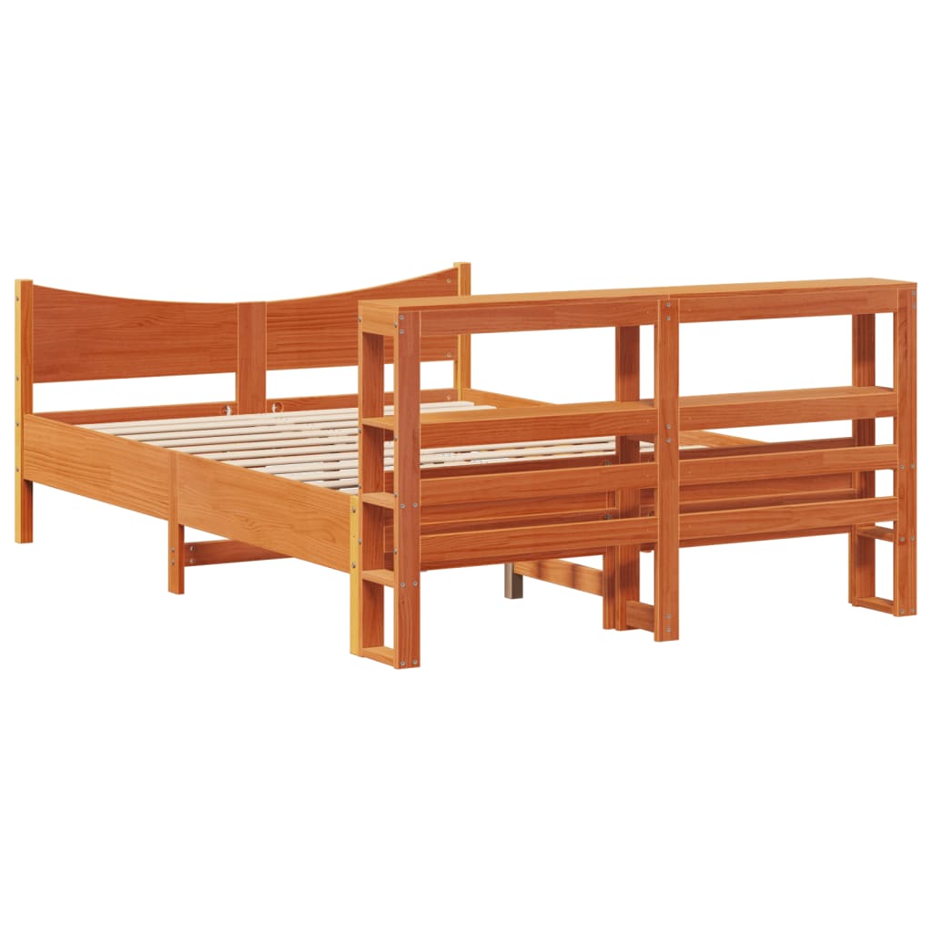 Sengeramme med hodegavl voksbrun 140x200 cm heltre furu
