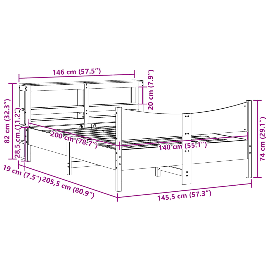 Sengeramme med hodegavl voksbrun 140x200 cm heltre furu