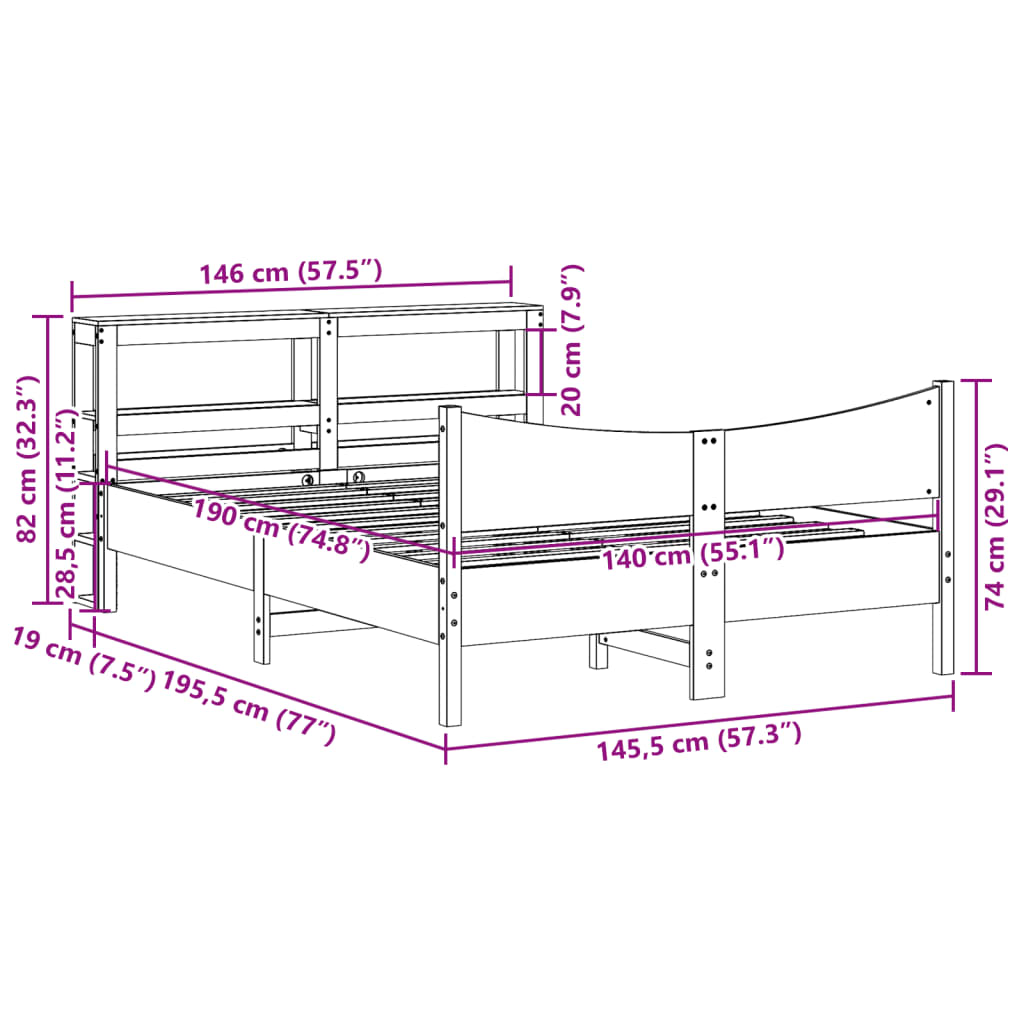 Sengeramme med hodegavl voksbrun 140x190 cm heltre furu