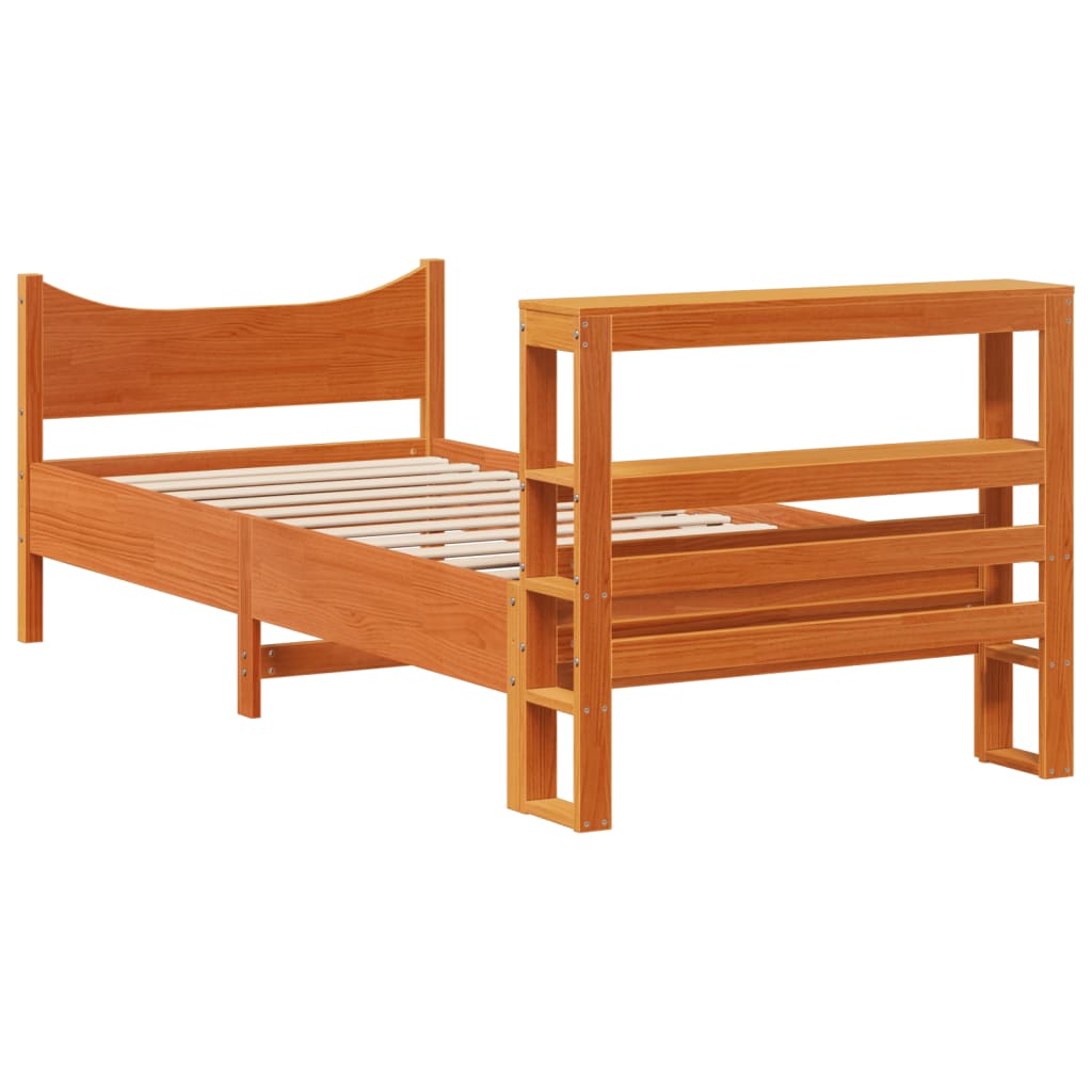 Sengeramme med hodegavl voksbrun 75x190 cm heltre furu