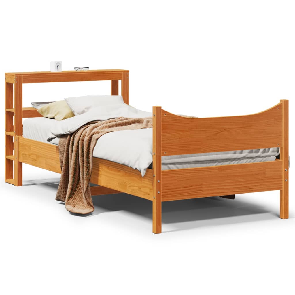 Sengeramme med hodegavl voksbrun 75x190 cm heltre furu
