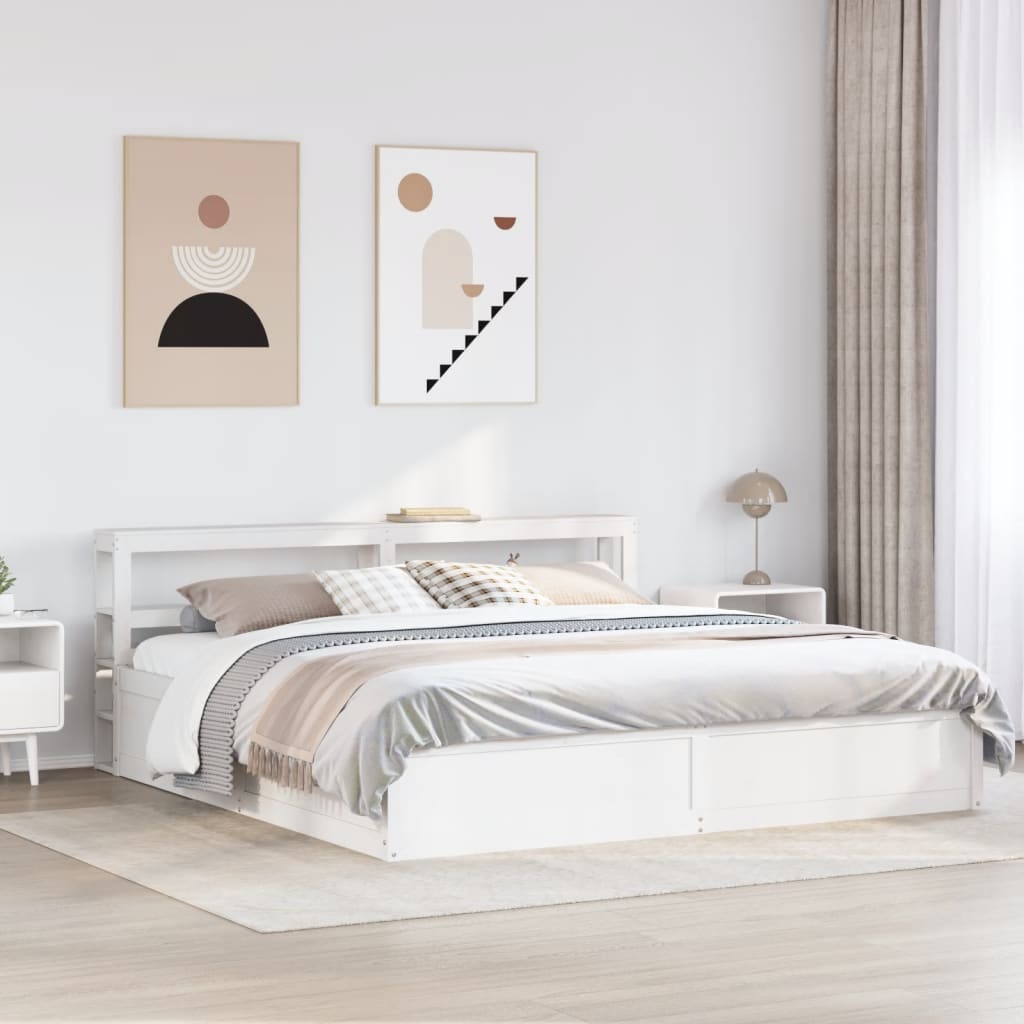 Sengeramme med hodegavl hvit 200x200 cm heltre furu