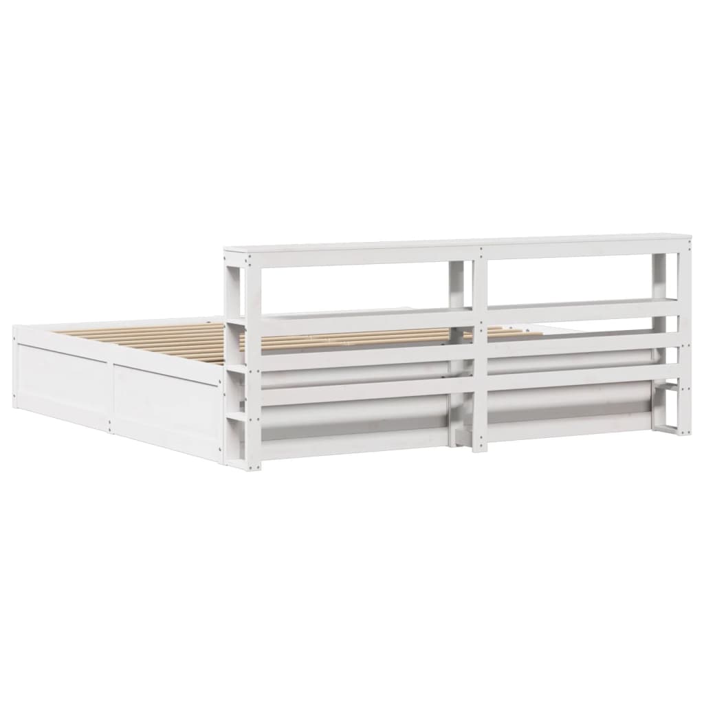 Sengeramme med hodegavl hvit 200x200 cm heltre furu