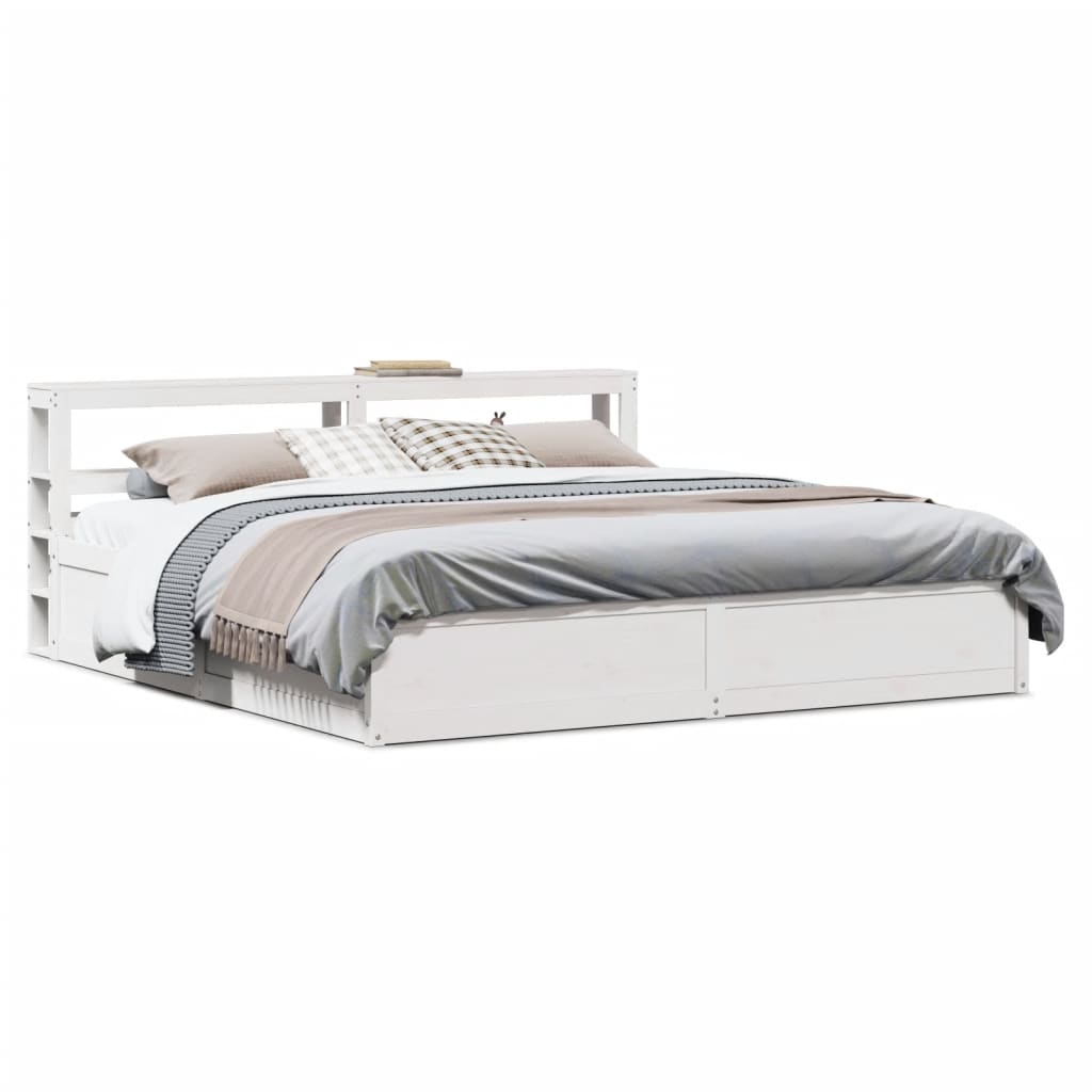 Sengeramme med hodegavl hvit 200x200 cm heltre furu