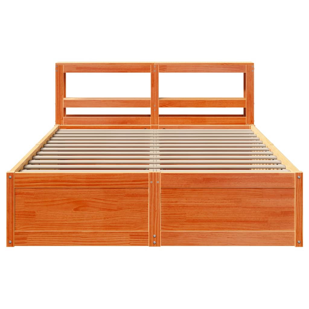 Sengeramme med hodegavl voksbrun 140x190 cm heltre furu