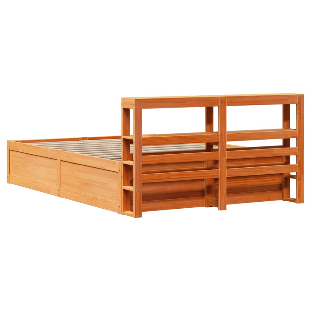 Sengeramme med hodegavl voksbrun 135x190 cm heltre furu