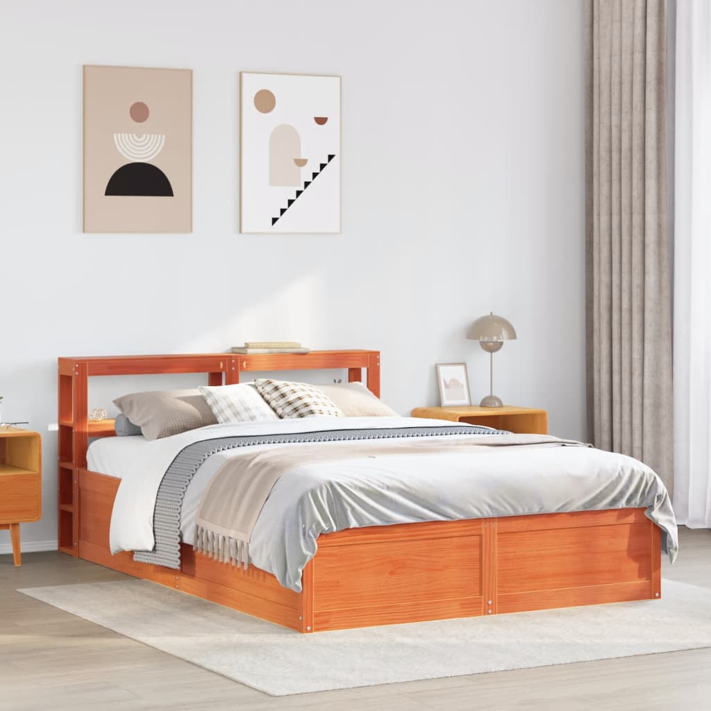 Sengeramme med hodegavl voksbrun 120x190 cm heltre furu