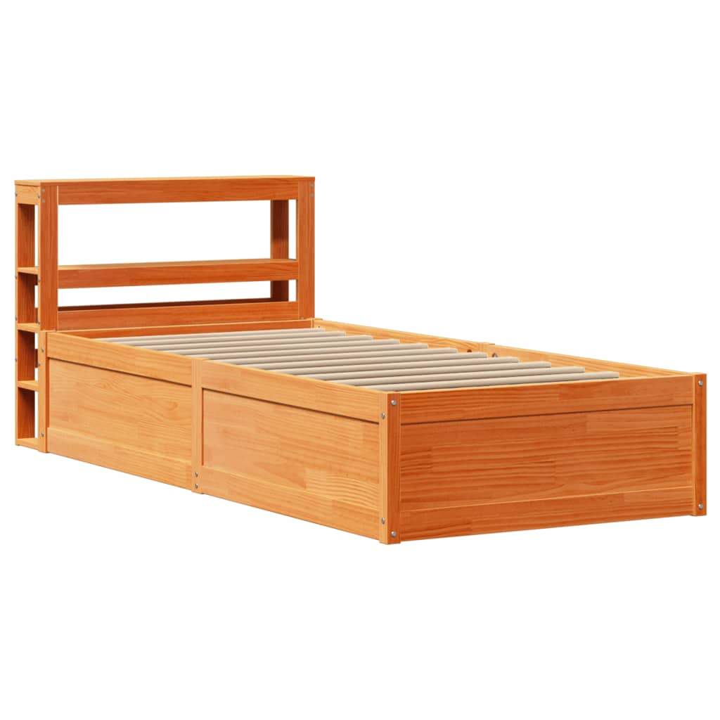 Sengeramme med hodegavl voksbrun 75x190 cm heltre furu