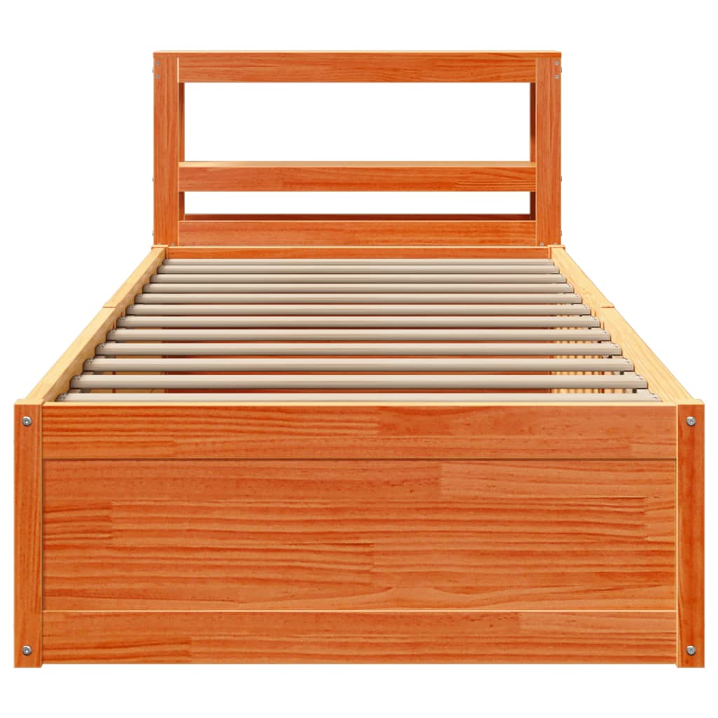 Sengeramme med hodegavl voksbrun 75x190 cm heltre furu