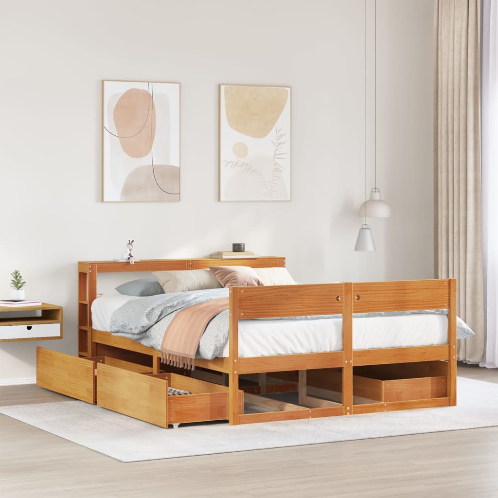 Sengeramme uten madrass voksbrun 140x190 cm heltre furu