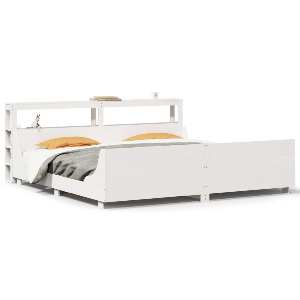 Sengeramme med madrass hvit 200x200 cm heltre furu
