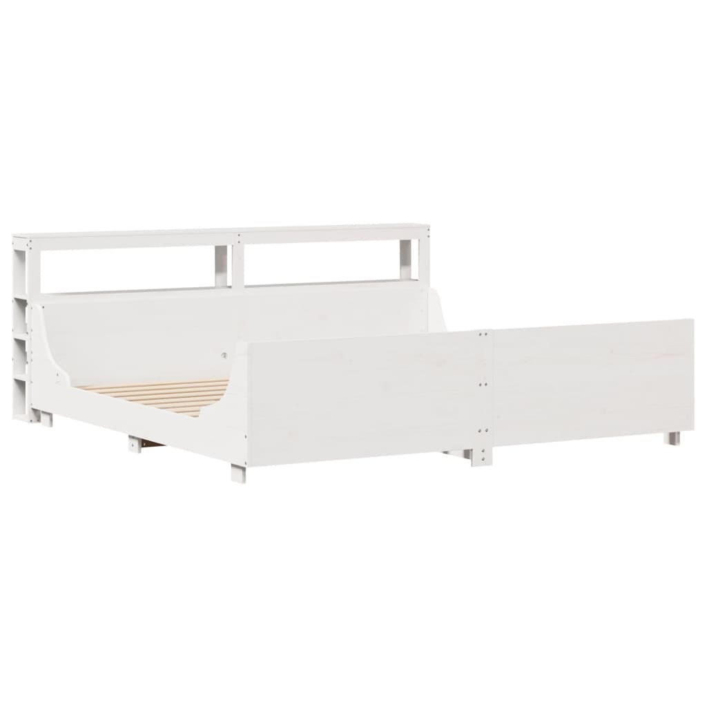 Sengeramme med madrass hvit 200x200 cm heltre furu