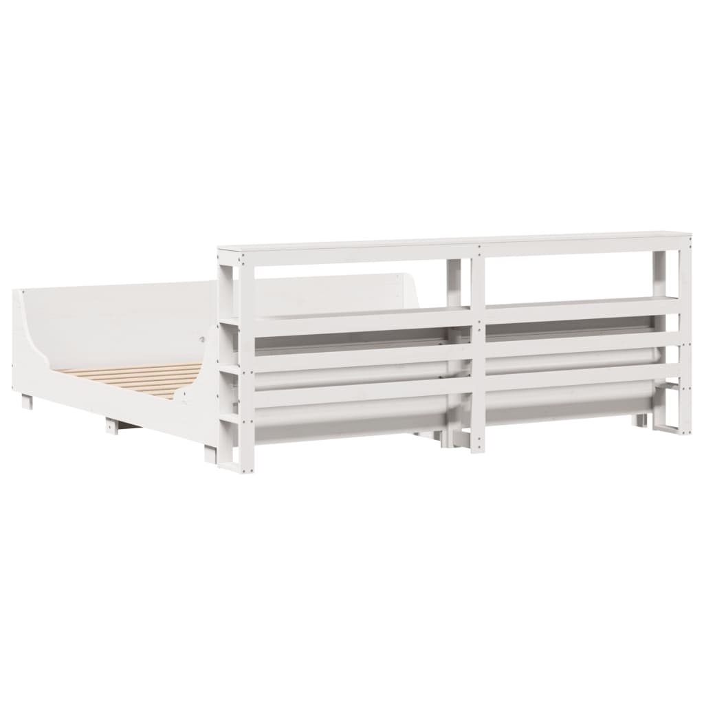 Sengeramme med madrass hvit 200x200 cm heltre furu