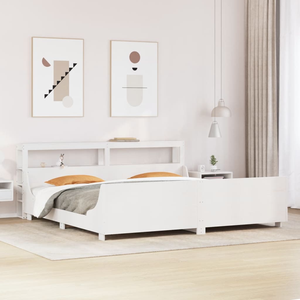 Sengeramme med madrass hvit 200x200 cm heltre furu