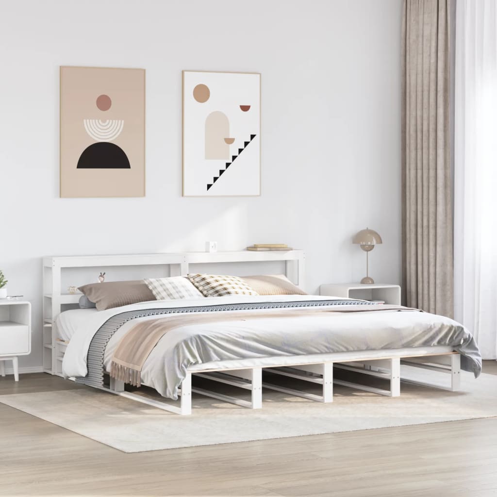 Sengeramme med madrass hvit 200x200 cm heltre furu