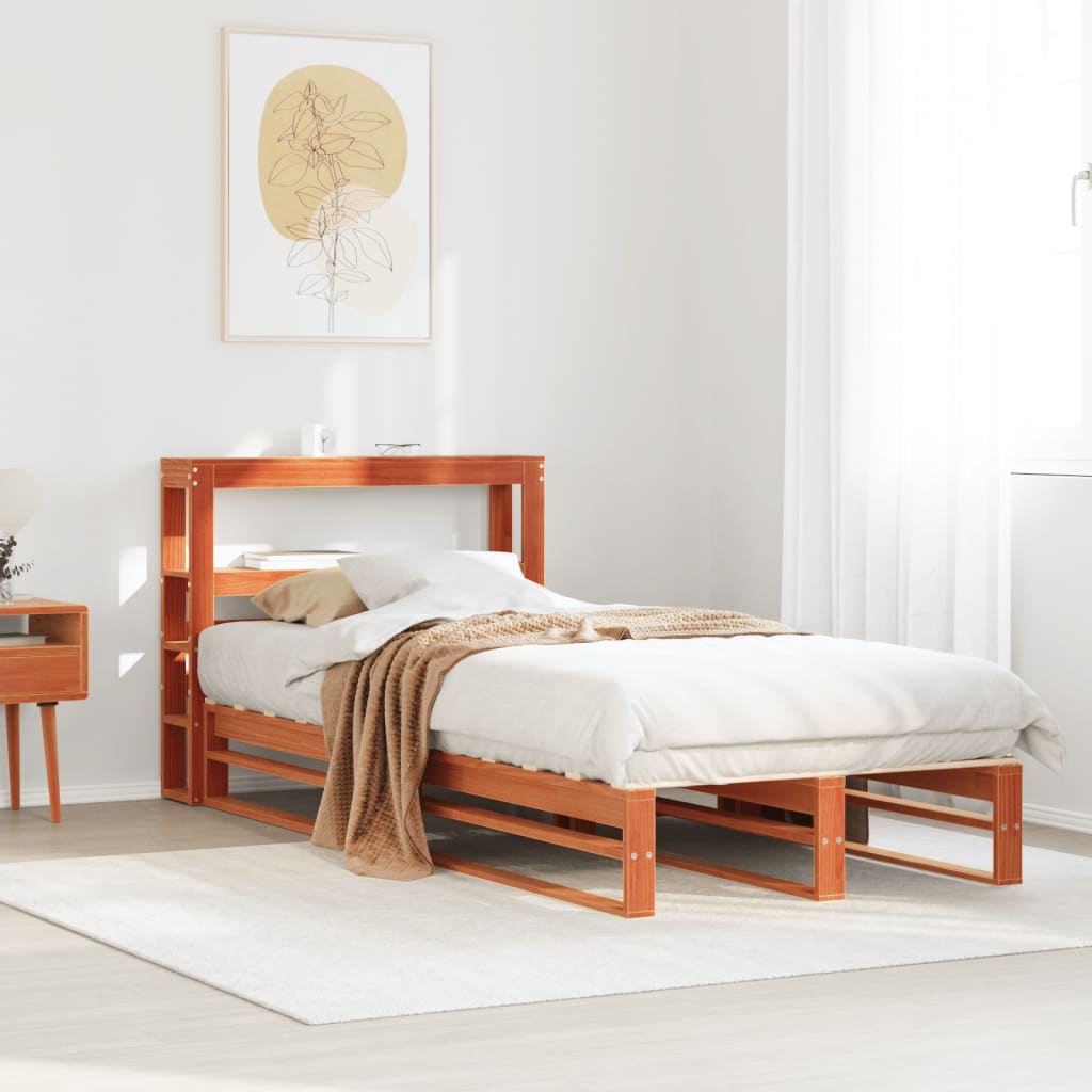 Sengeramme uten madrass voksbrun 75x190 cm heltre furu