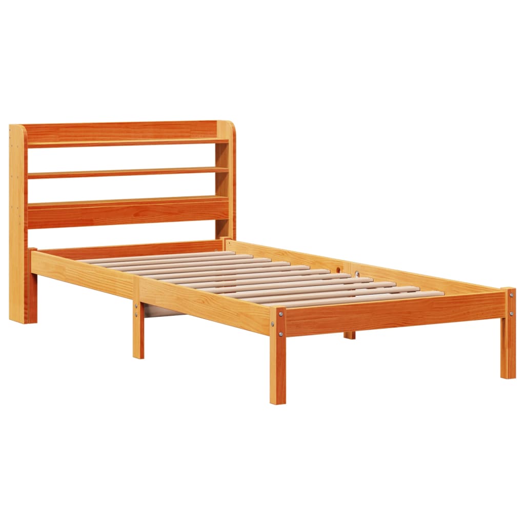 Sengeramme med hodegavl voksbrun 75x190 cm heltre furu