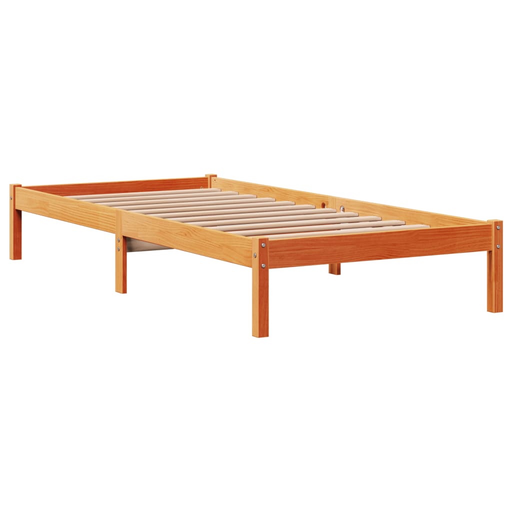 Sengeramme med hodegavl voksbrun 75x190 cm heltre furu