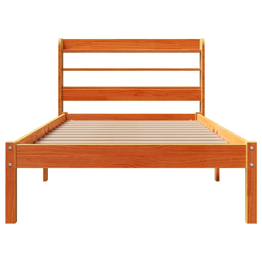 Sengeramme med hodegavl voksbrun 75x190 cm heltre furu