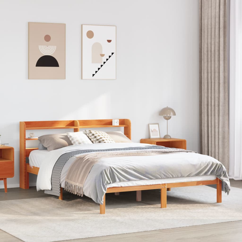 Sengeramme med hodegavl voksbrun 120x190 cm heltre furu