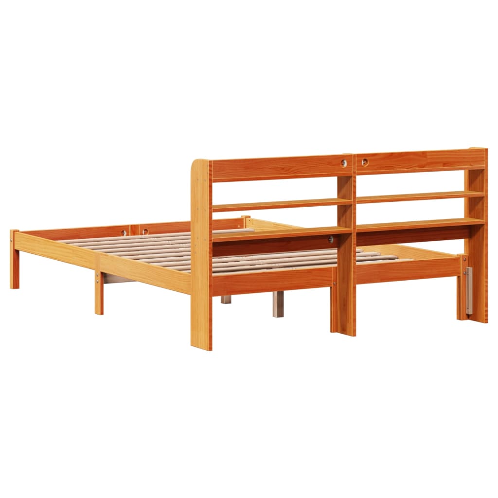 Sengeramme med hodegavl voksbrun 140x190 cm heltre furu
