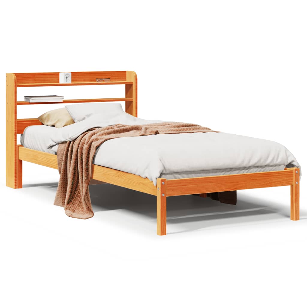 Sengeramme med hodegavl voksbrun 100x200 cm heltre furu