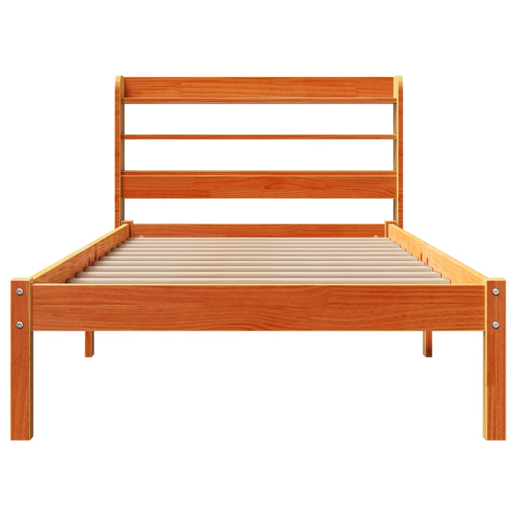Sengeramme med hodegavl voksbrun 100x200 cm heltre furu
