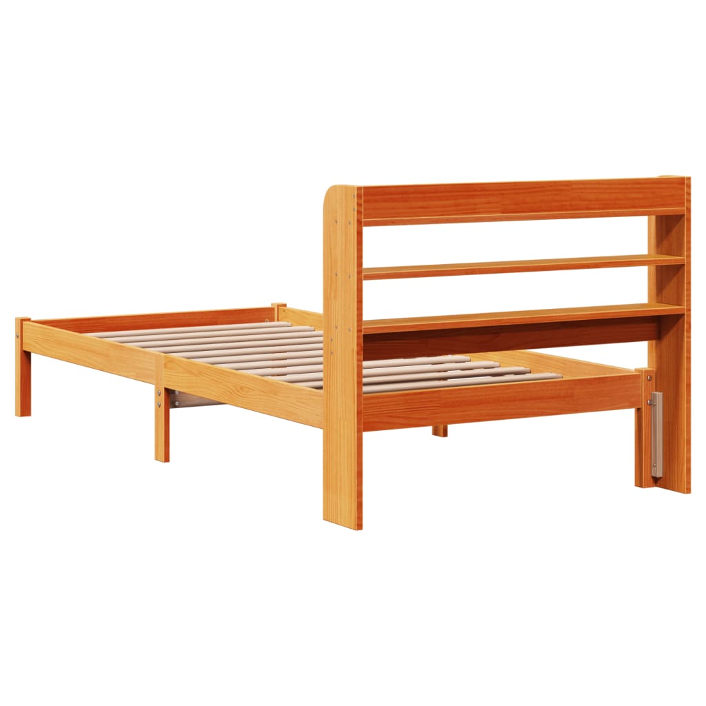Sengeramme med hodegavl voksbrun 100x200 cm heltre furu
