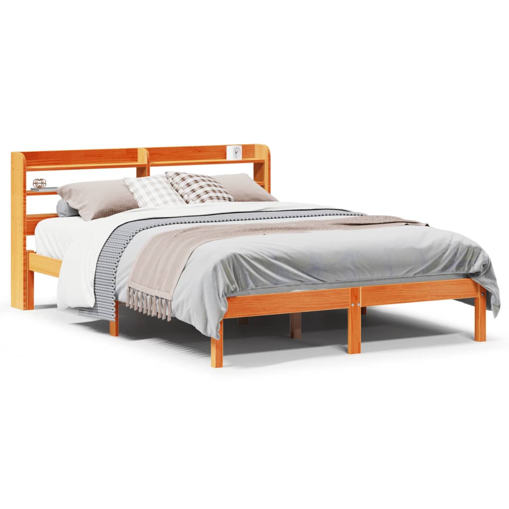 Sengeramme med hodegavl voksbrun 150x200 cm heltre furu