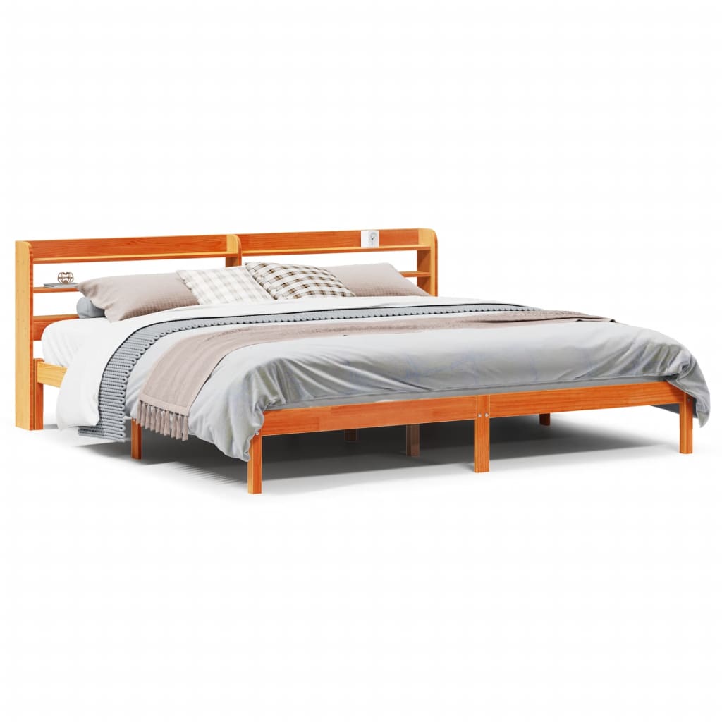 Sengeramme med hodegavl voksbrun 200x200 cm heltre furu