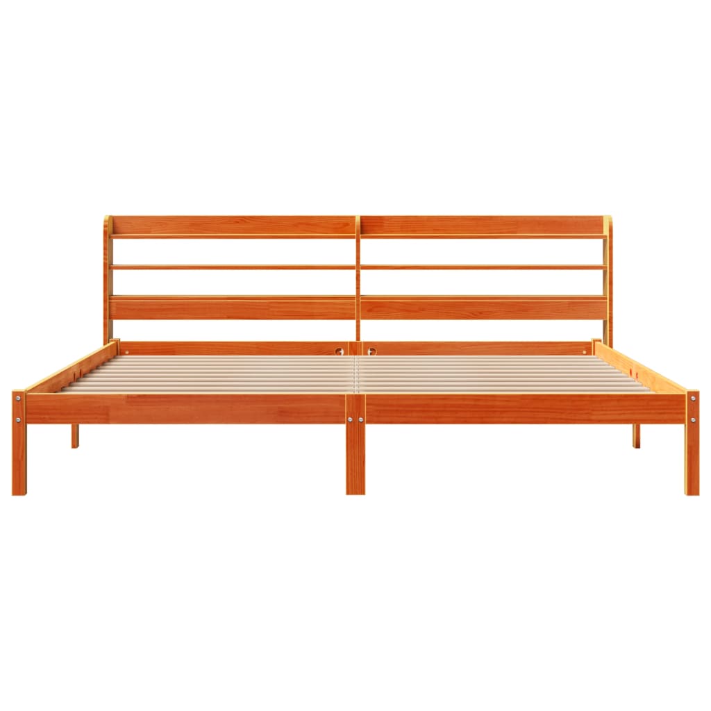 Sengeramme med hodegavl voksbrun 200x200 cm heltre furu