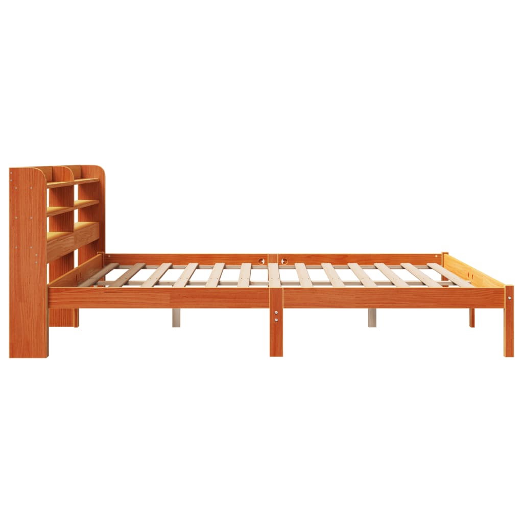 Sengeramme med hodegavl voksbrun 200x200 cm heltre furu