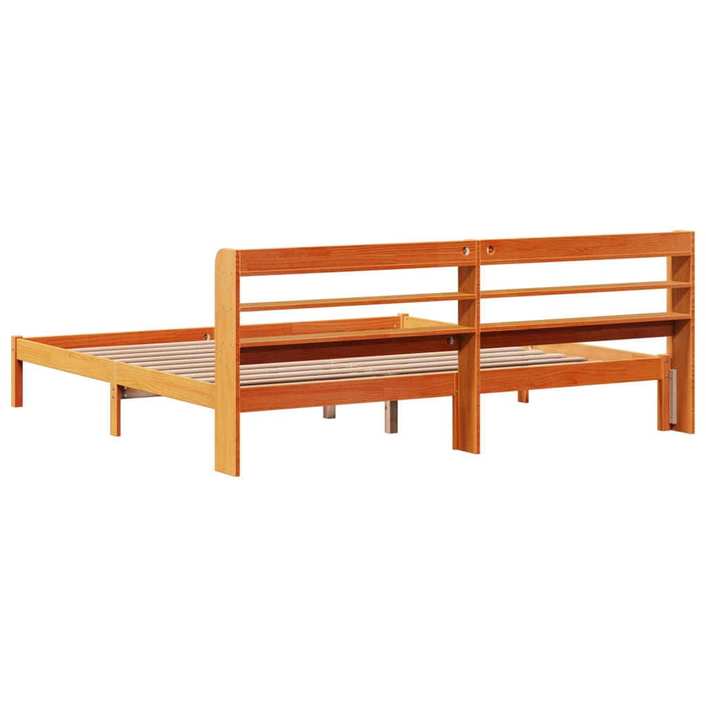 Sengeramme med hodegavl voksbrun 200x200 cm heltre furu