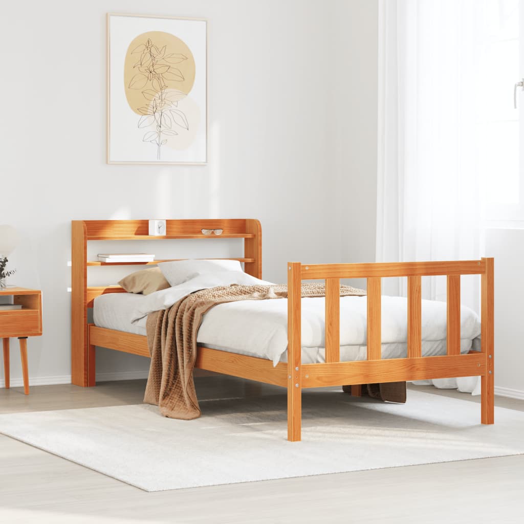 Sengeramme med hodegavl voksbrun 100x200 cm heltre furu