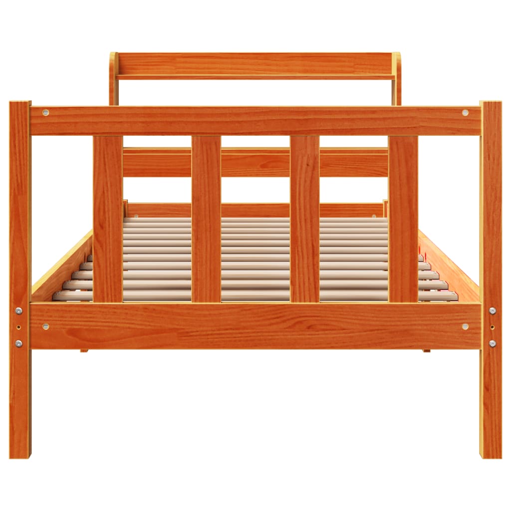 Sengeramme med hodegavl voksbrun 100x200 cm heltre furu