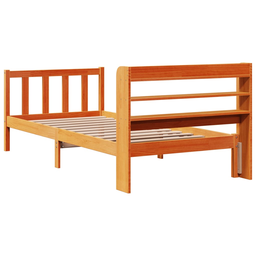 Sengeramme med hodegavl voksbrun 100x200 cm heltre furu
