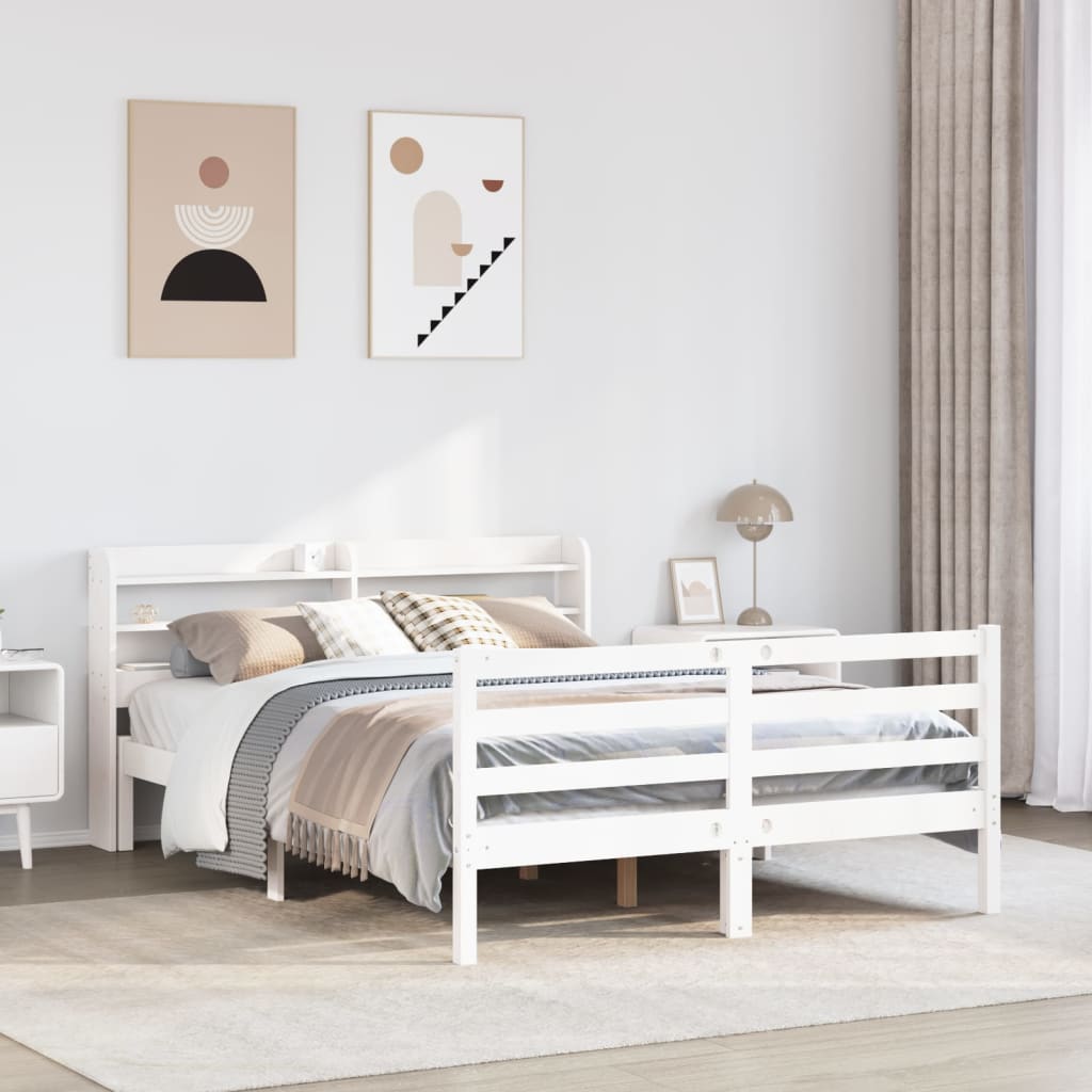 Sengeramme med hodegavl hvit 135x190 cm heltre furu