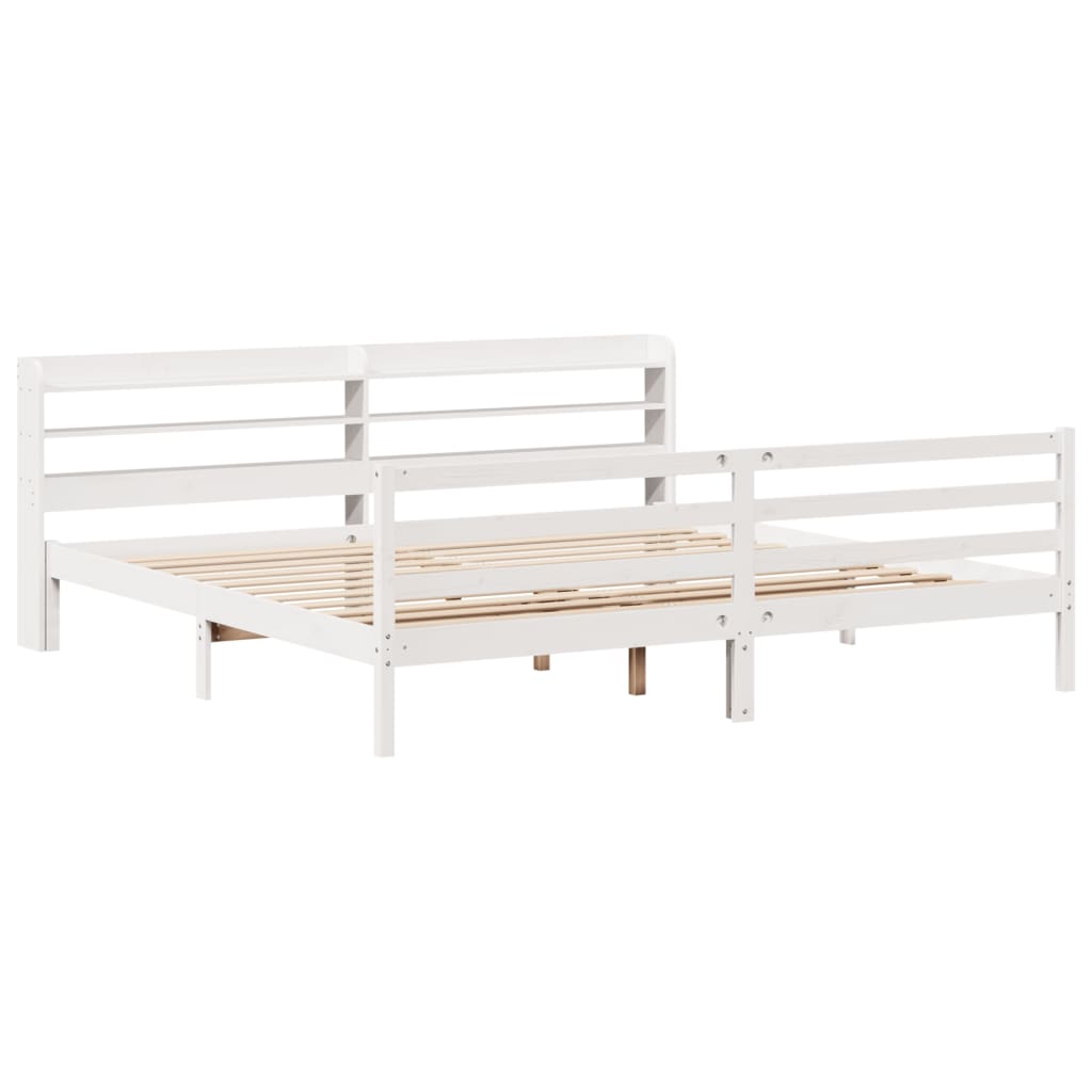 Sengeramme med hodegavl hvit 200x200 cm heltre furu