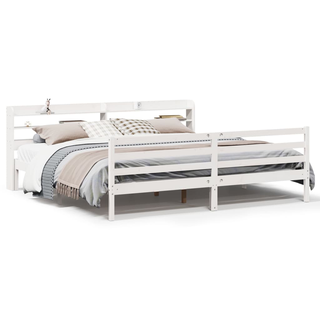 Sengeramme med hodegavl hvit 200x200 cm heltre furu