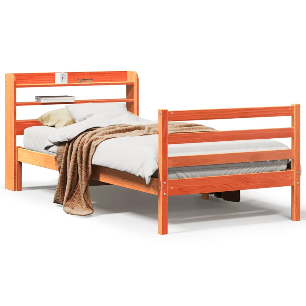 Sengeramme uten madrass voksbrun 75x190 cm heltre furu