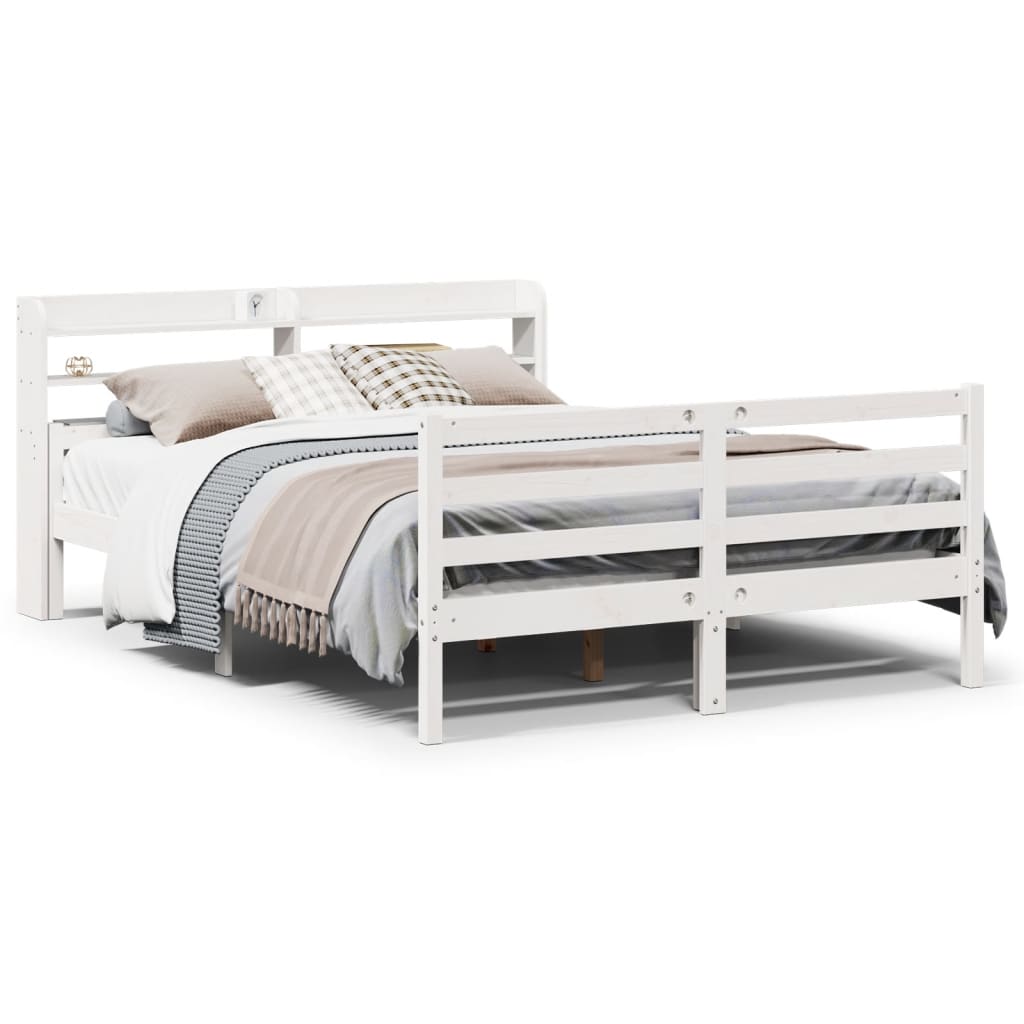 Sengeramme med hodegavl hvit 135x190 cm heltre furu