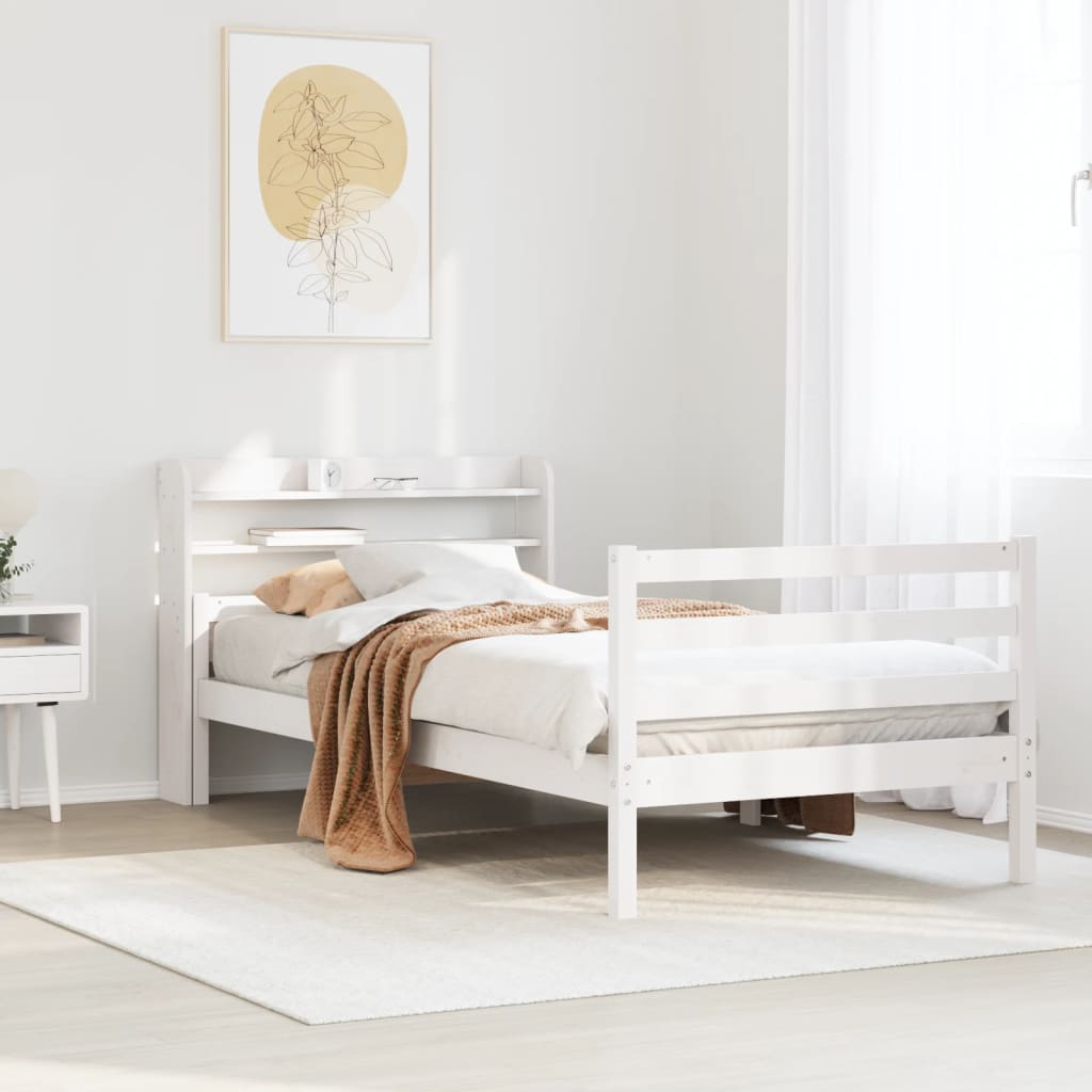 Sengeramme med hodegavl hvit 100x200 cm heltre furu
