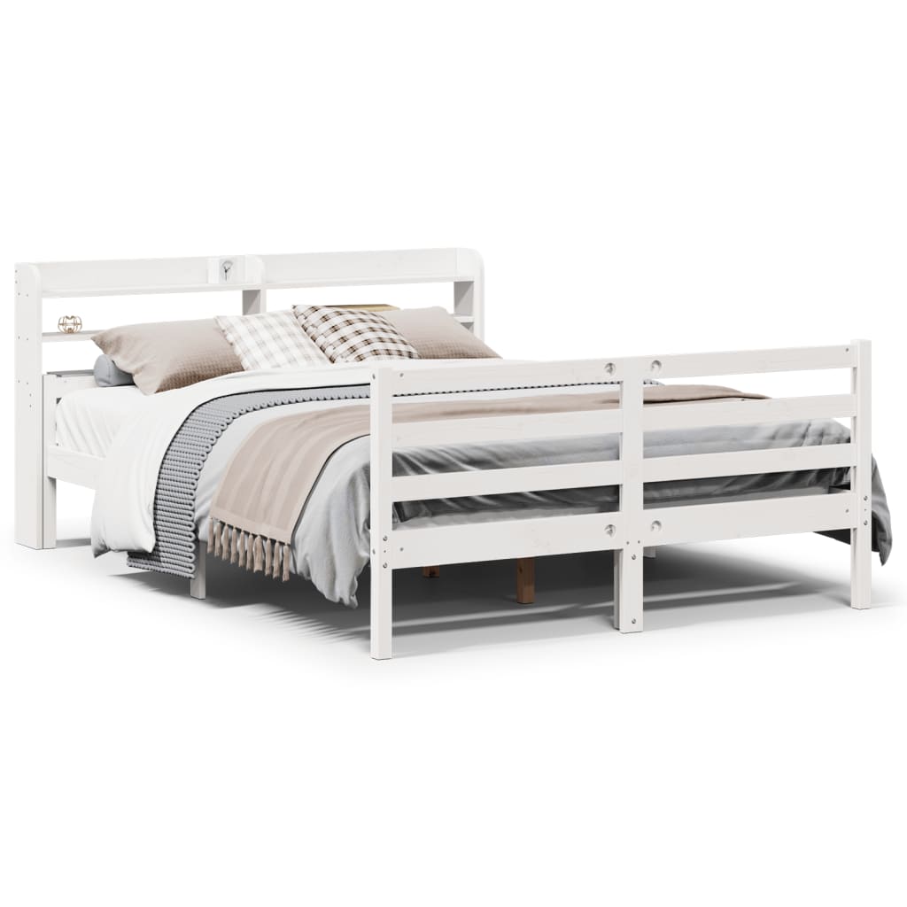 Sengeramme med hodegavl hvit 140x200 cm heltre furu