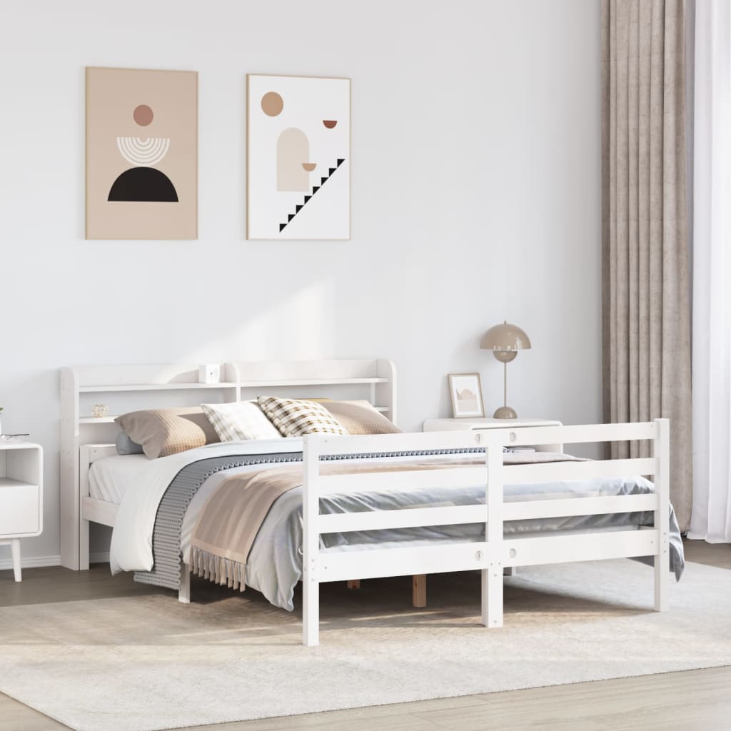 Sengeramme med hodegavl hvit 150x200 cm heltre furu