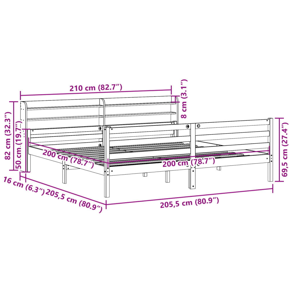 Sengeramme med hodegavl 200x200 cm heltre furu
