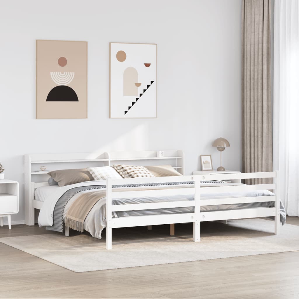 Sengeramme med hodegavl hvit 200x200 cm heltre furu