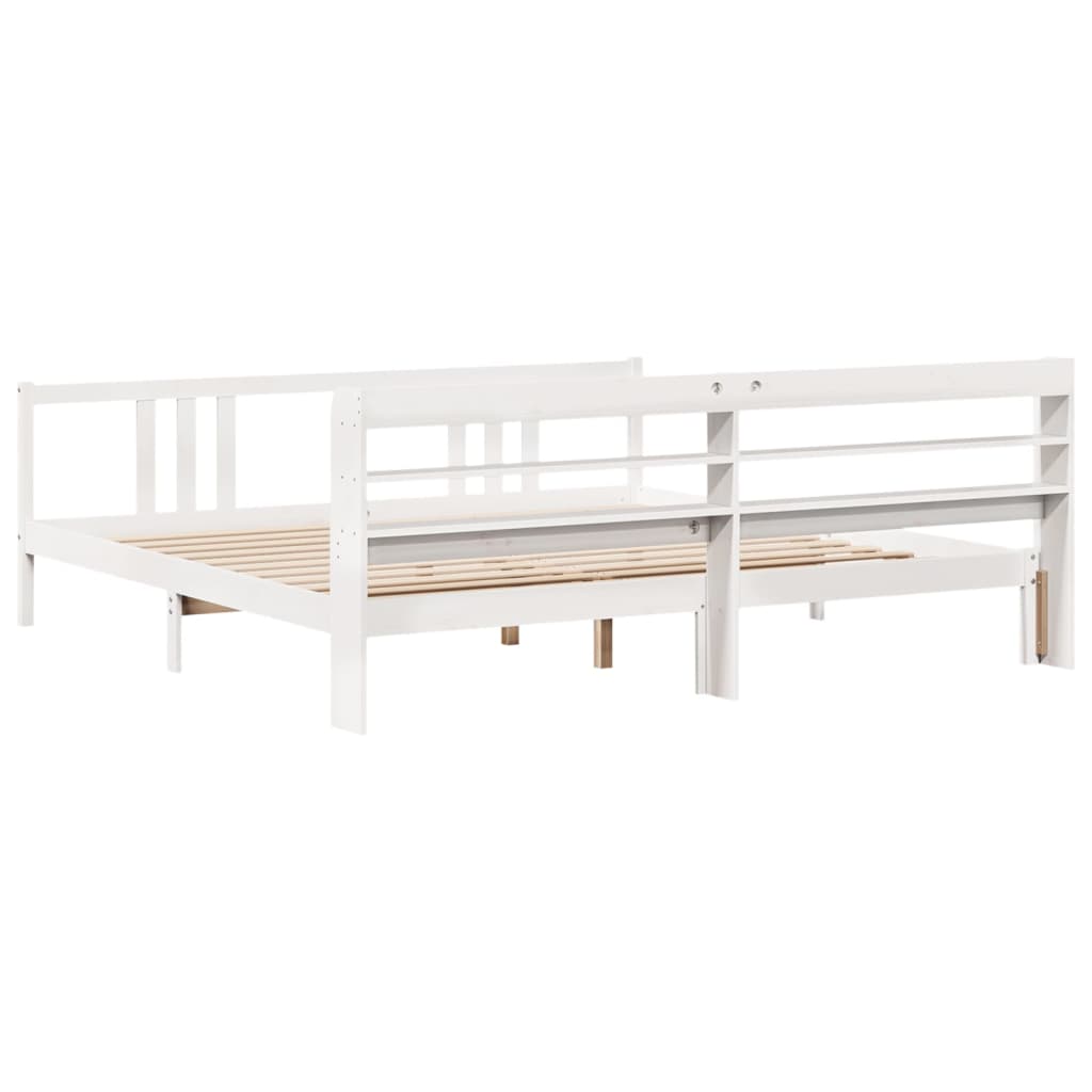 Sengeramme med hodegavl hvit 200x200 cm heltre furu