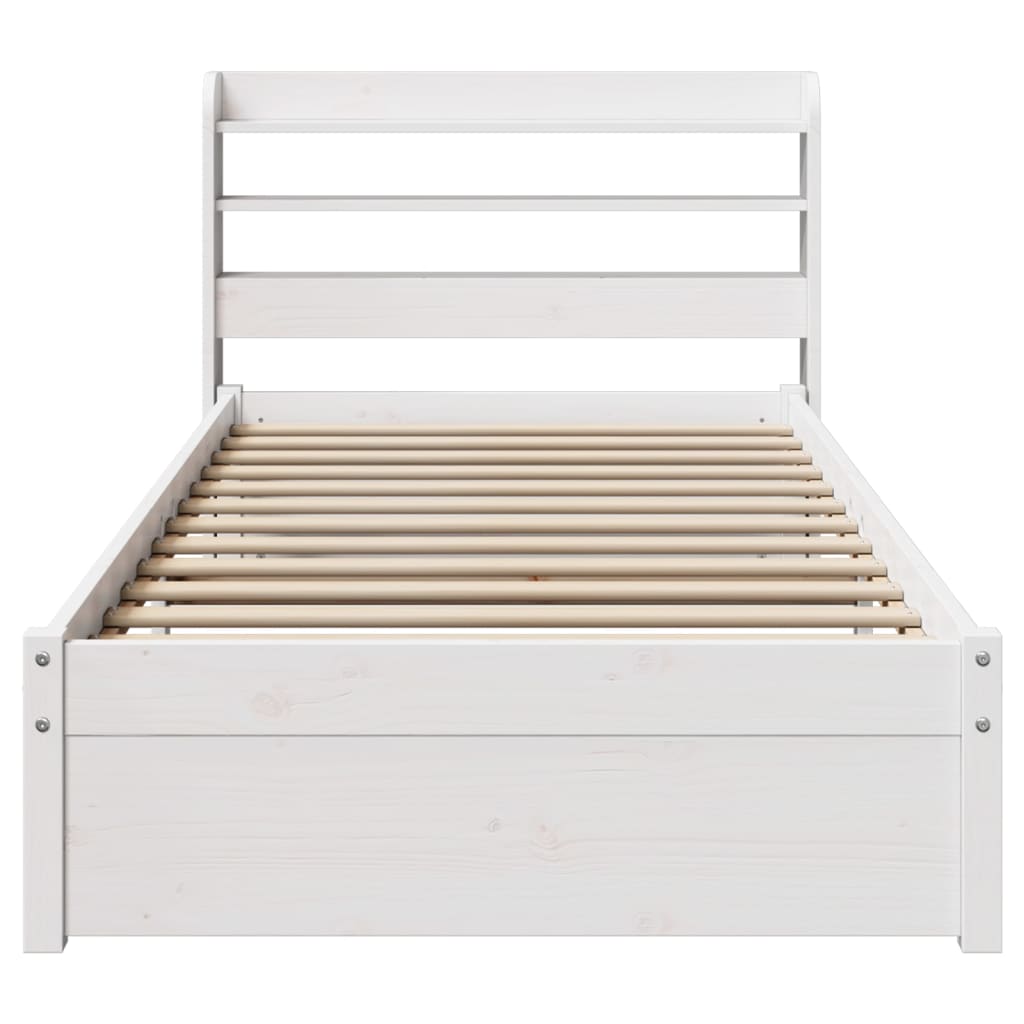Sengeramme med hodegavl hvit 75x190 cm heltre furu